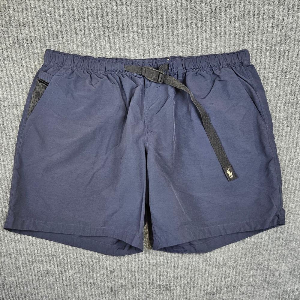 Polo Ralph Lauren Belted Shorts Men 4XB Navy Blue Nylon Hiking Stretch Waistband
